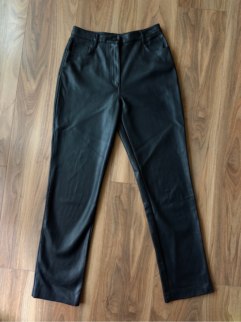OAK + FORT High Rise Faux Leather Pants | Black | Size 4